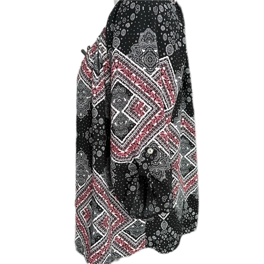 Espresso blouse, size 1X Neutral colors abstract roll up sleeves loose fit EUC - Picture 2 of 9